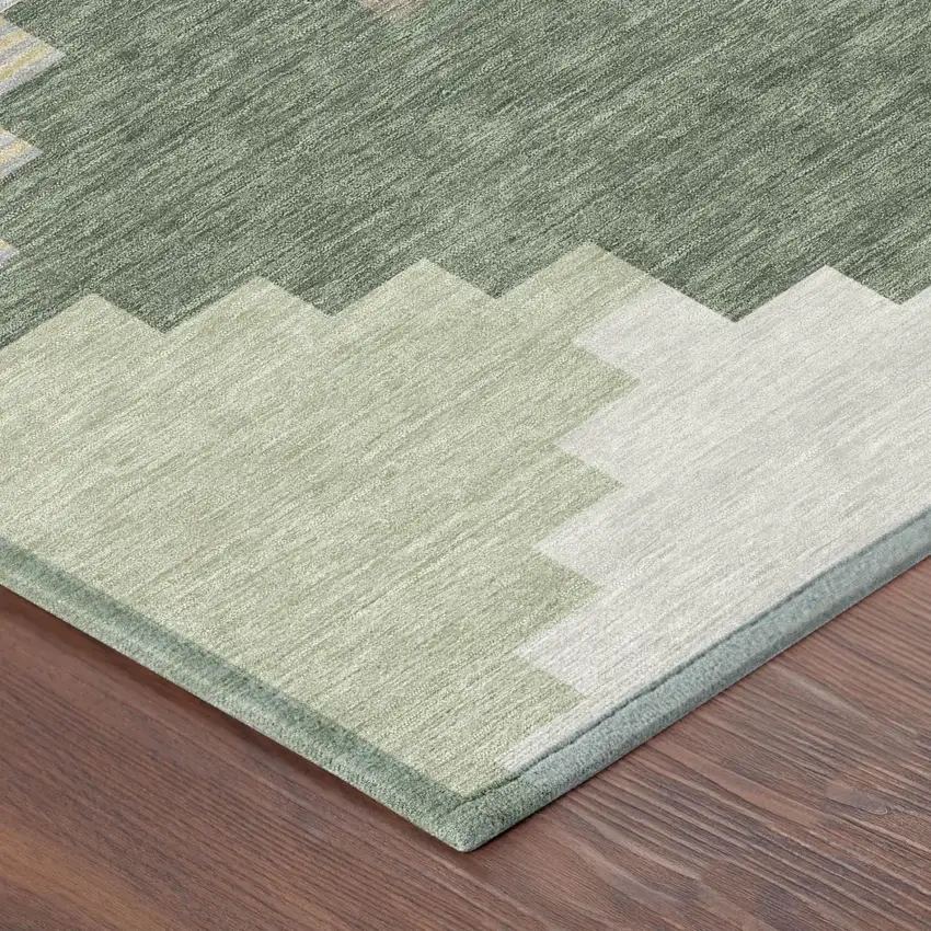 Green And Silver Geometric Washable Indoor Outdoor Area Rug Photo 3
