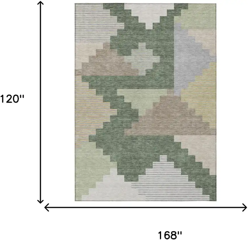 Green And Silver Geometric Washable Indoor Outdoor Area Rug Photo 5
