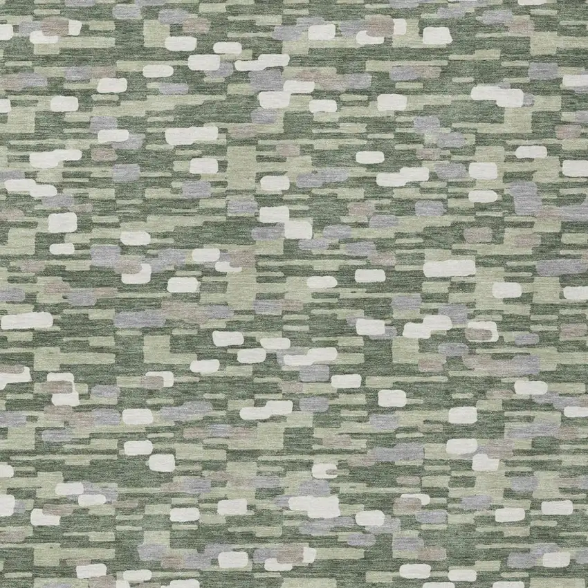 Green And Silver Geometric Washable Indoor Outdoor Area Rug Photo 1