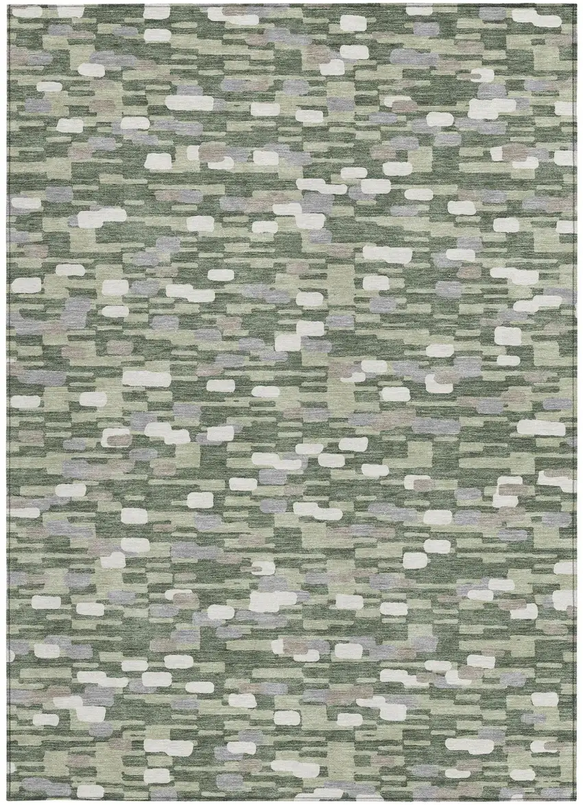 Green And Silver Geometric Washable Indoor Outdoor Area Rug Photo 3