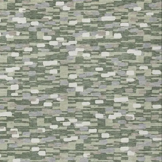 Green And Silver Geometric Washable Indoor Outdoor Area Rug Photo 2
