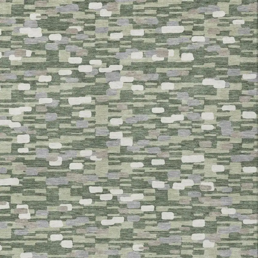 Green And Silver Geometric Washable Indoor Outdoor Area Rug Photo 2