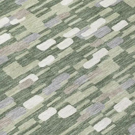 Green And Silver Geometric Washable Indoor Outdoor Area Rug Photo 5