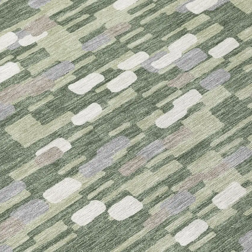 Green And Silver Geometric Washable Indoor Outdoor Area Rug Photo 5