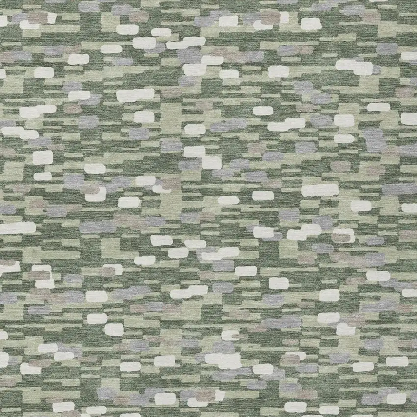Green And Silver Geometric Washable Indoor Outdoor Area Rug Photo 3