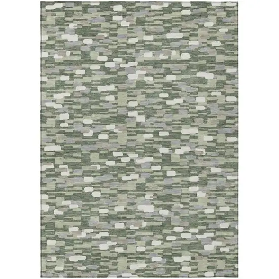 Green And Silver Geometric Washable Indoor Outdoor Area Rug Photo 1