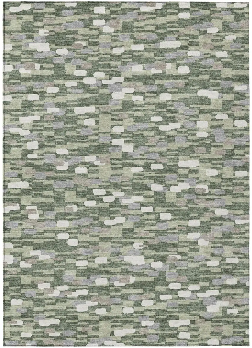 Green And Silver Geometric Washable Indoor Outdoor Area Rug Photo 1