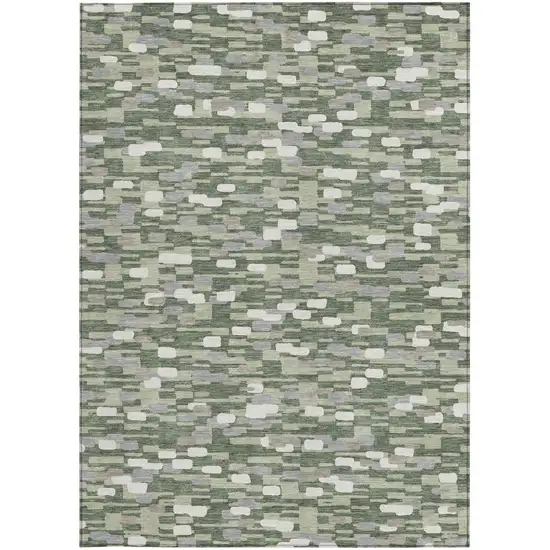 Green And Silver Geometric Washable Indoor Outdoor Area Rug Photo 3
