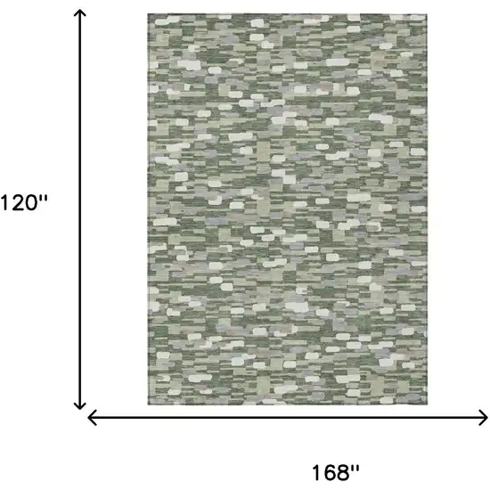 Green And Silver Geometric Washable Indoor Outdoor Area Rug Photo 6