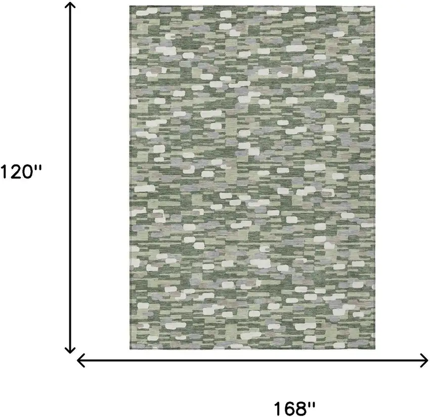 Green And Silver Geometric Washable Indoor Outdoor Area Rug Photo 6