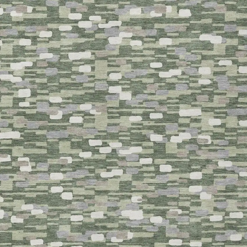 Green And Silver Geometric Washable Indoor Outdoor Area Rug Photo 1