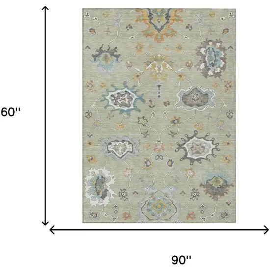 Green And Silver Oriental Washable Indoor Outdoor Area Rug Photo 6