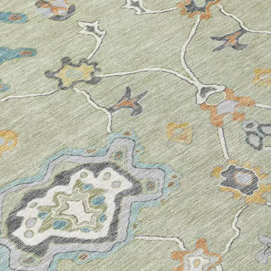 Green And Silver Oriental Washable Indoor Outdoor Area Rug Photo 5