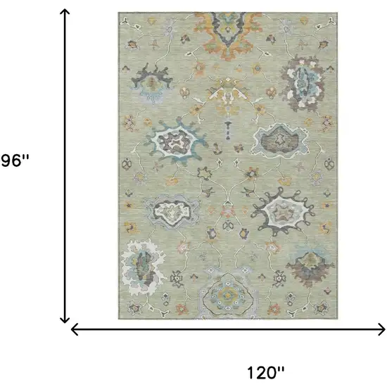 Green And Silver Oriental Washable Indoor Outdoor Area Rug Photo 6