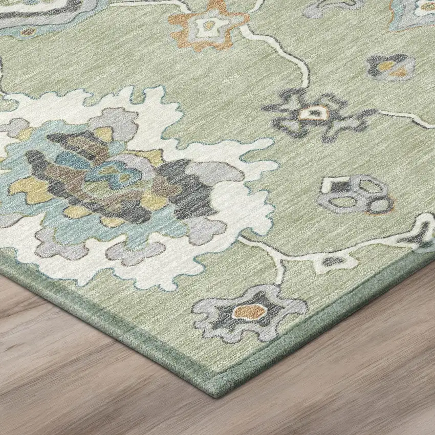 Green And Silver Oriental Washable Indoor Outdoor Area Rug Photo 4