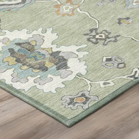 Green And Silver Oriental Washable Indoor Outdoor Area Rug Photo 4