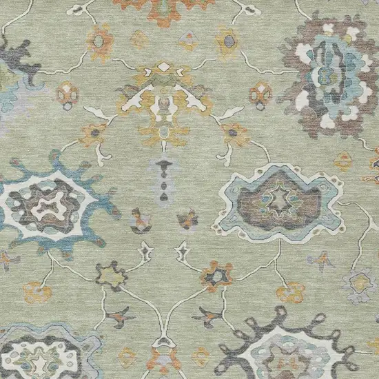 Green And Silver Oriental Washable Indoor Outdoor Area Rug Photo 3