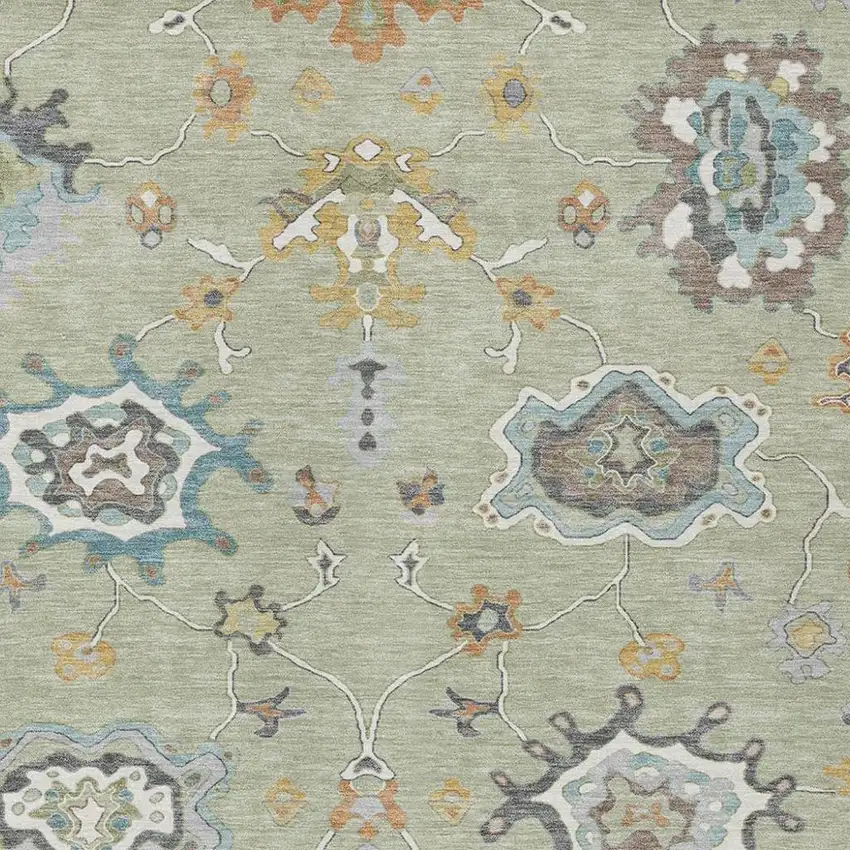 Green And Silver Oriental Washable Indoor Outdoor Area Rug Photo 3