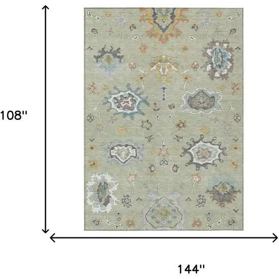 Green And Silver Oriental Washable Indoor Outdoor Area Rug Photo 7
