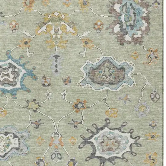 Green And Silver Oriental Washable Indoor Outdoor Area Rug Photo 3