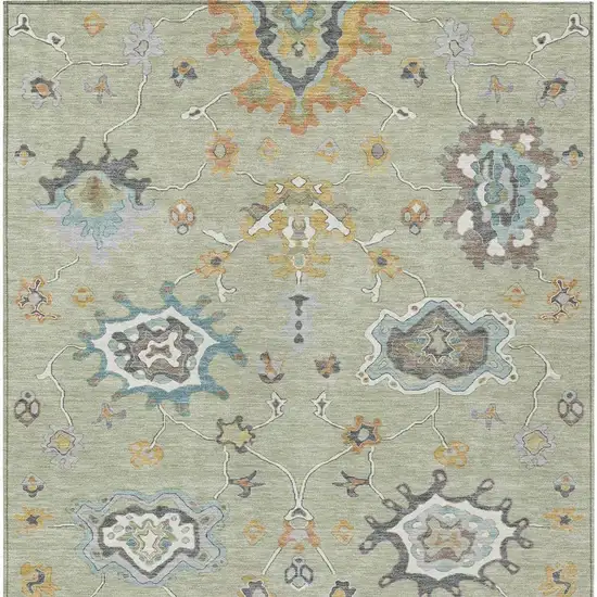 Green And Silver Oriental Washable Indoor Outdoor Area Rug Photo 4