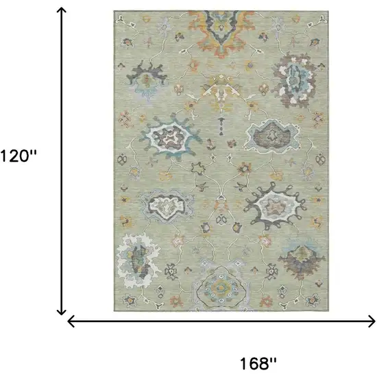 Green And Silver Oriental Washable Indoor Outdoor Area Rug Photo 6
