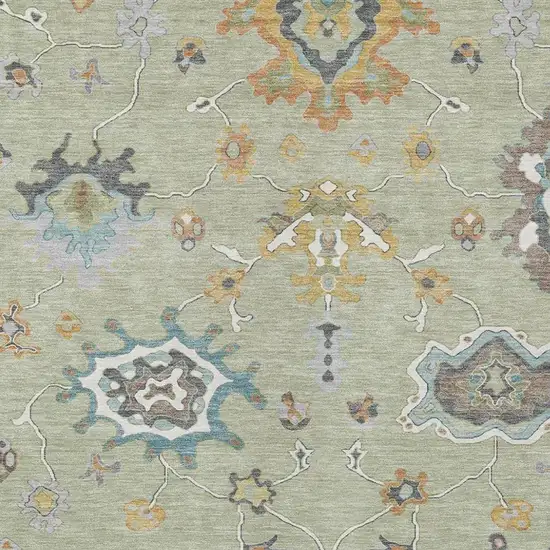 Green And Silver Oriental Washable Indoor Outdoor Area Rug Photo 3