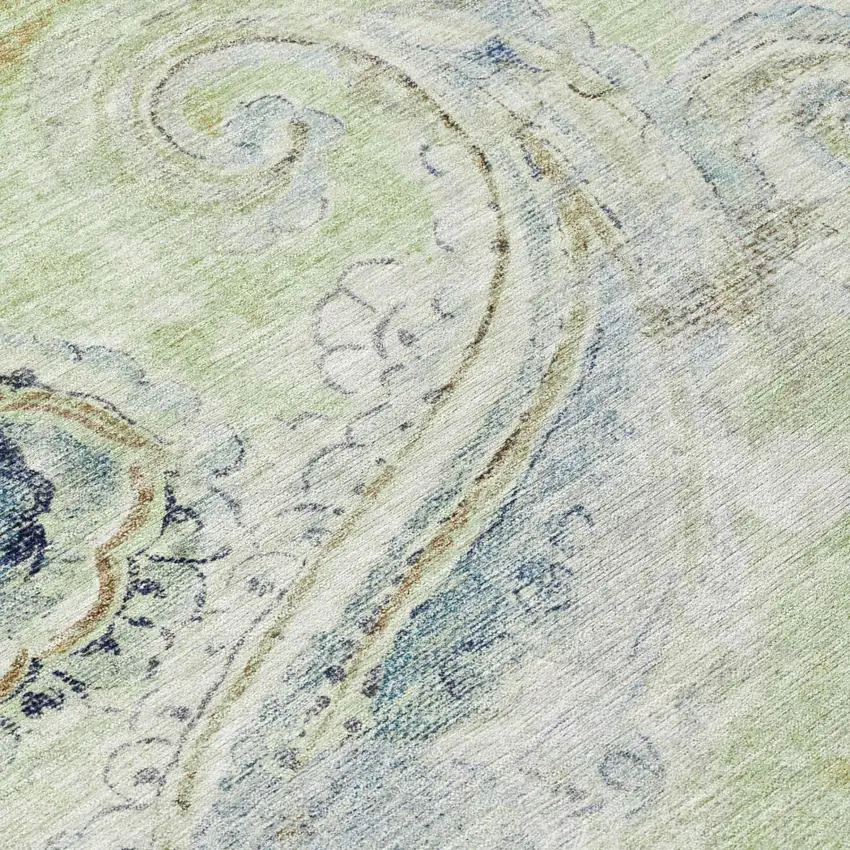 Green And Silver Paisley Washable Indoor Outdoor Area Rug Photo 6
