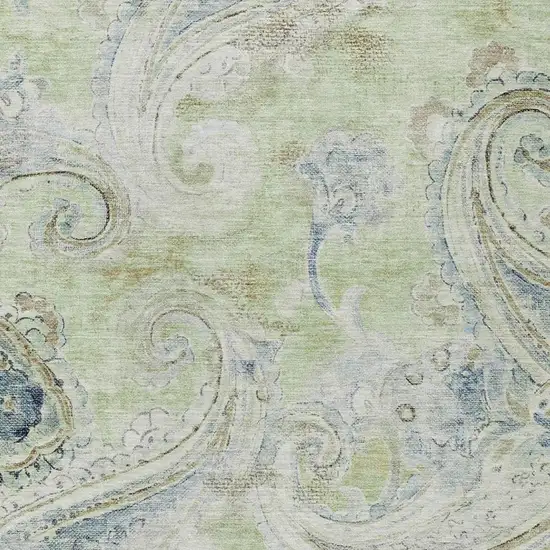Green And Silver Paisley Washable Indoor Outdoor Area Rug Photo 3