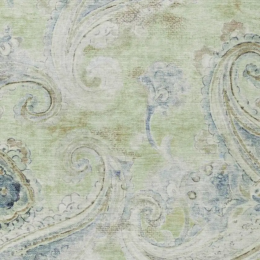 Green And Silver Paisley Washable Indoor Outdoor Area Rug Photo 3