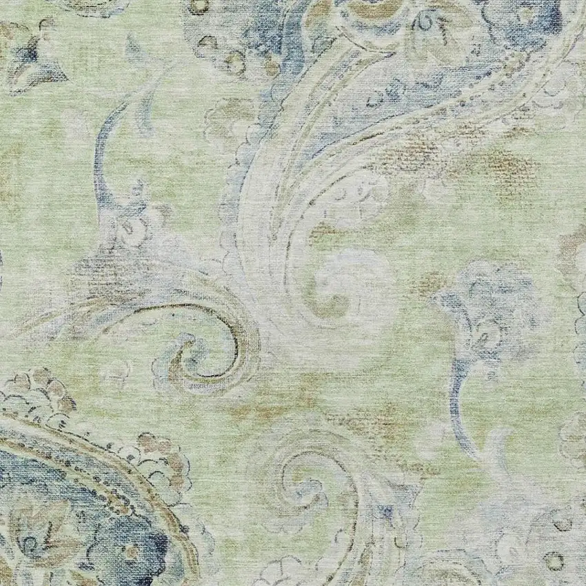 Green And Silver Paisley Washable Indoor Outdoor Area Rug Photo 3