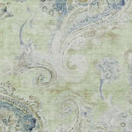 Green And Silver Paisley Washable Indoor Outdoor Area Rug Photo 3