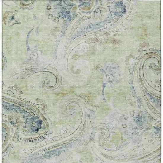 Green And Silver Paisley Washable Indoor Outdoor Area Rug Photo 4