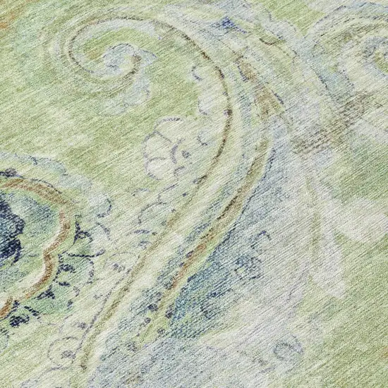 Green And Silver Paisley Washable Indoor Outdoor Area Rug Photo 6
