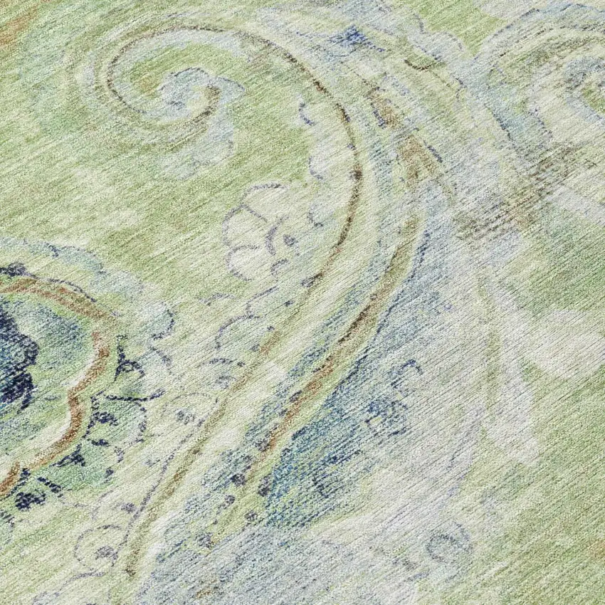 Green And Silver Paisley Washable Indoor Outdoor Area Rug Photo 6