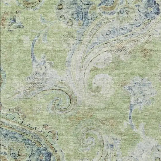 Green And Silver Paisley Washable Indoor Outdoor Area Rug Photo 3