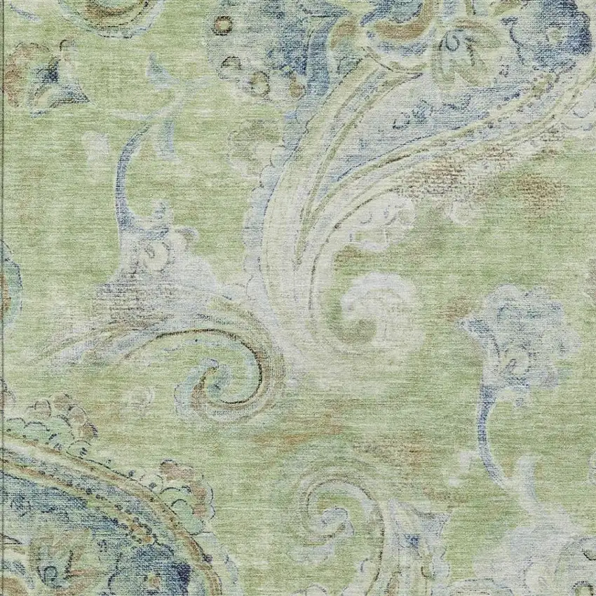 Green And Silver Paisley Washable Indoor Outdoor Area Rug Photo 3