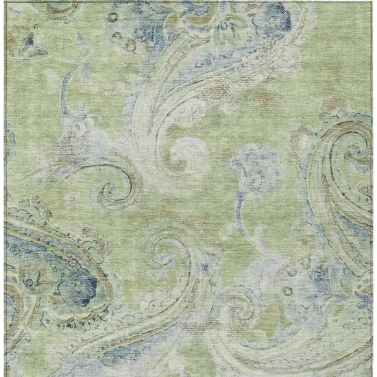 Green And Silver Paisley Washable Indoor Outdoor Area Rug Photo 4