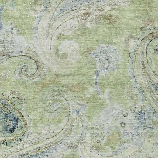 Green And Silver Paisley Washable Indoor Outdoor Area Rug Photo 3