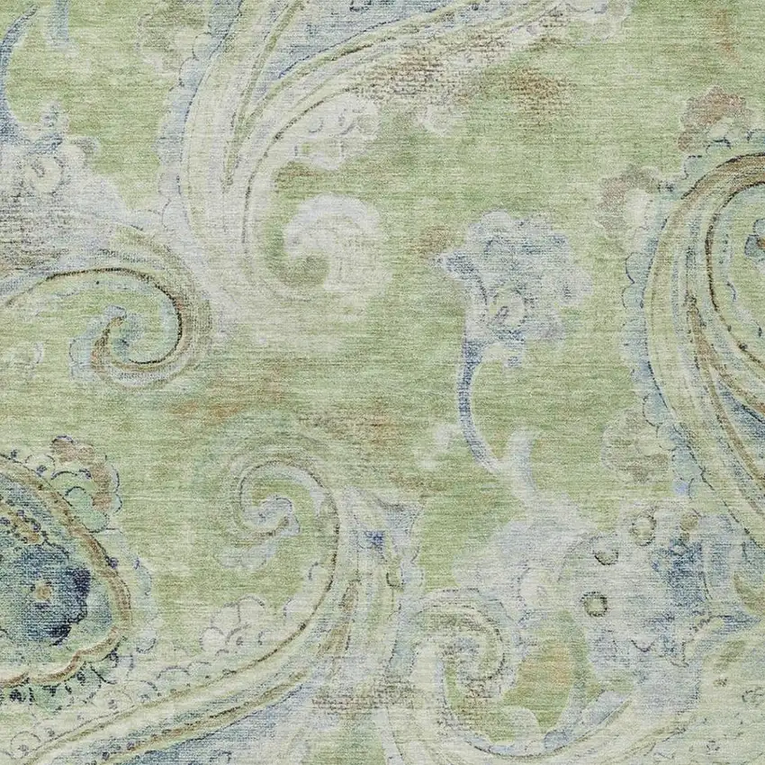 Green And Silver Paisley Washable Indoor Outdoor Area Rug Photo 3