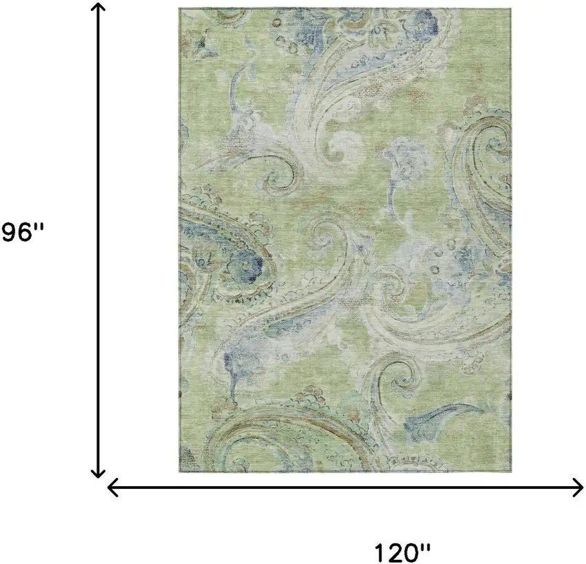Green And Silver Paisley Washable Indoor Outdoor Area Rug Photo 7
