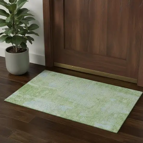 Green And Sky Blue Abstract Washable Area Rug With UV Protection Photo 1