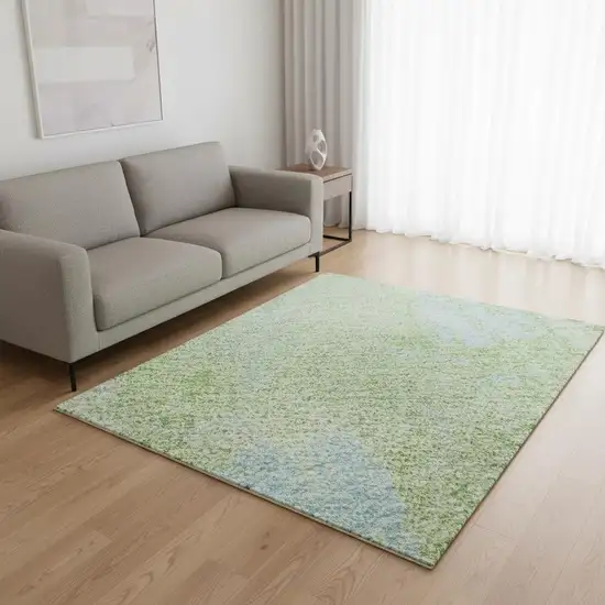 Green And Sky Blue Abstract Washable Area Rug With UV Protection Photo 2