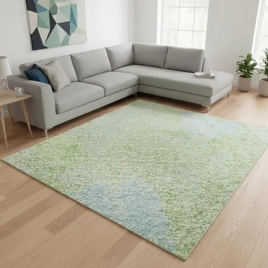 Green And Sky Blue Abstract Washable Area Rug With UV Protection Photo 2