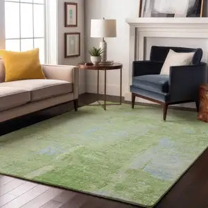 Photo of Green And Sky Blue Abstract Washable Area Rug With UV Protection
