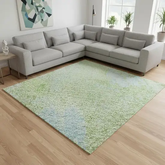 Green And Sky Blue Abstract Washable Area Rug With UV Protection Photo 2