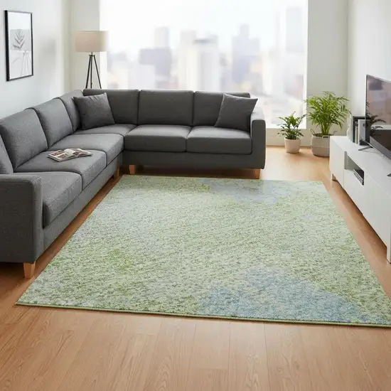 Green And Sky Blue Abstract Washable Area Rug With UV Protection Photo 2
