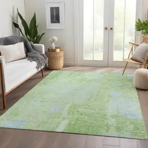 Photo of Green And Sky Blue Abstract Washable Area Rug With UV Protection