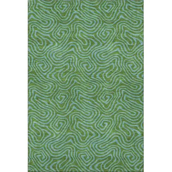 Green And Sky Blue Abstract Washable Area Rug With UV Protection Photo 4