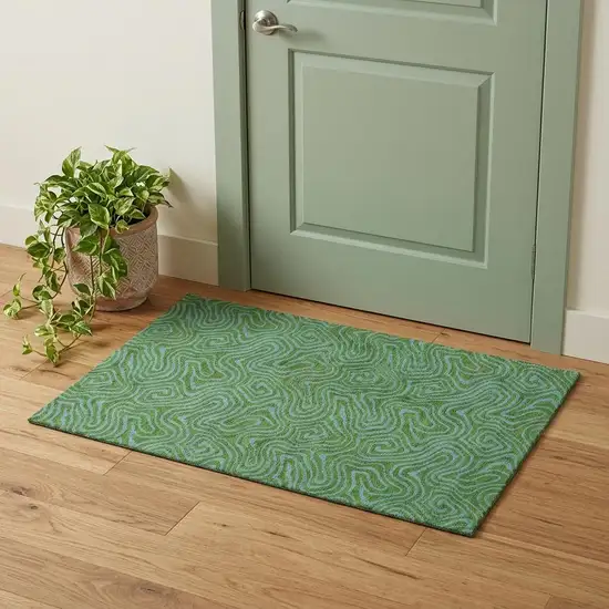 Green And Sky Blue Abstract Washable Area Rug With UV Protection Photo 1
